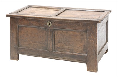 Lot 809 - An oak two-panelled coffer of small proportions