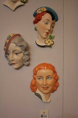 Lot 363 - Five Art Deco Czechoslovakian pottery wall masks