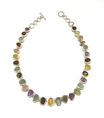 Lot 107 - A sterling silver rough (uncut) assorted gemstone necklace
