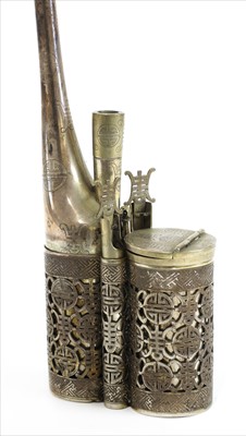 Lot 58 - A Chinese white metal opium pipe