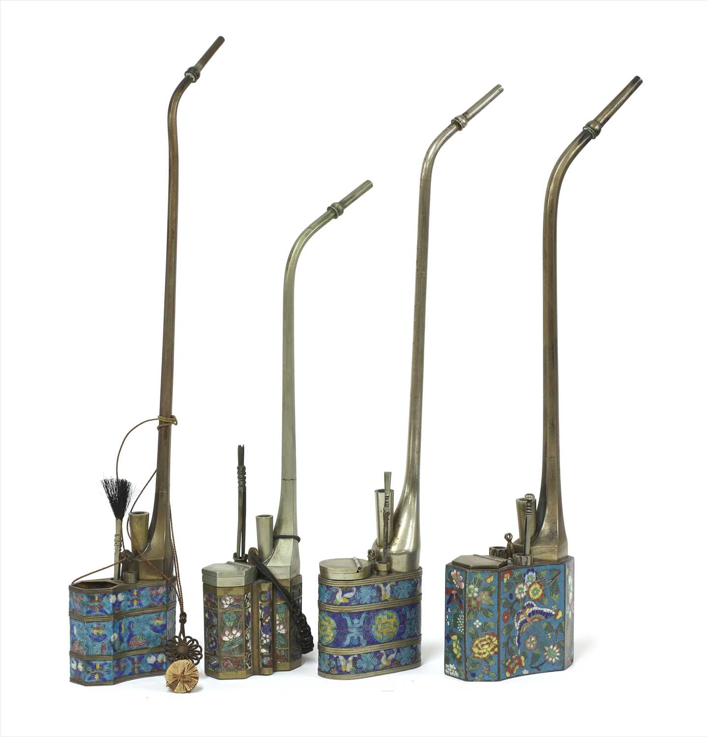Lot 50 - A collection of four Chinese cloisonné water pipes