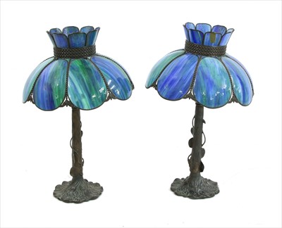 Lot 395 - A pair of Tiffany style table lamps