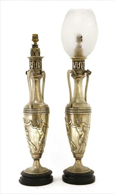 Lot 319 - A pair of silver-plated oil lamps
