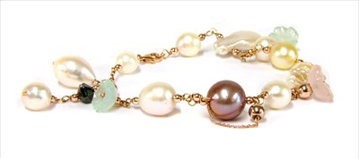 Lot 115 - A rose gold cultured pearl and quartz bracelet