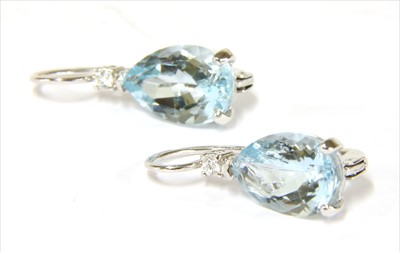 Lot 128 - A pair of white gold aquamarine and diamond earrings
