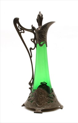 Lot 361A - A WMF pewter and green glass jug
