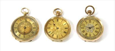 Lot 66 - A gold key wound open-faced fob watch