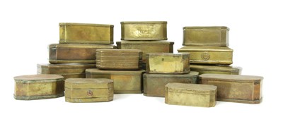 Lot 149 - Seventeen brass and copper tobacco boxes