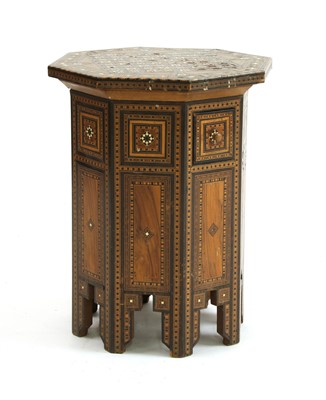 Lot 217 - A Syrian parquetry, bone and mother-of-pearl inlaid table