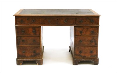 Lot 510 - A Victorian burr walnut pedestal desk