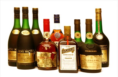 Lot 90 - Assorted to include: Remy Martin, Fine Champagne V.S.O.P. Cognac, three bottles and 6 other bottles