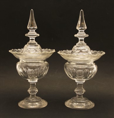 Lot 245 - A pair of 19th Century cut glass lidded bon bon dishes