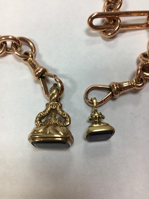 Lot 180 - A 9ct rose gold fetter link double Albert chain