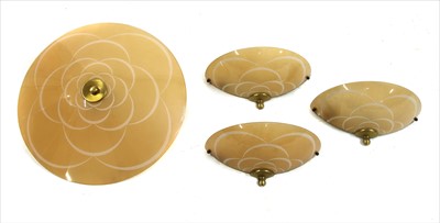 Lot 344 - A 1950s plafonnier ceiling light and matching wall lights