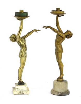 Lot 353 - Two Art Deco gilt spelter figural lamps