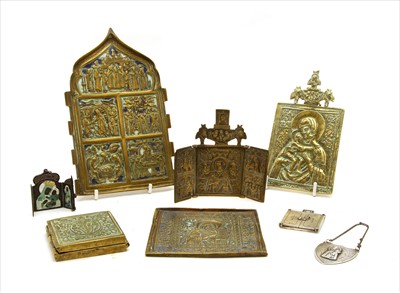 Lot 120 - A collection of Russian silver and bronze icons