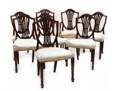 Lot 498 - A set of eight Hepplewhite style mahogany shield back dining chairs