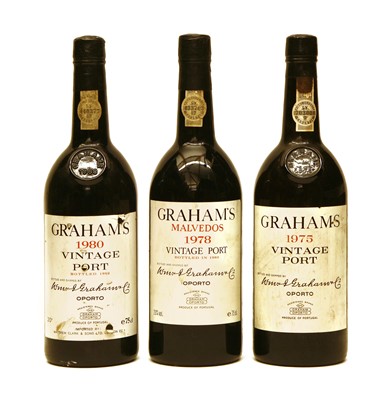 Lot 297 - Grahams, Vintage Port, 1975 and 1980 and Malvedos, 1978, one bottle each