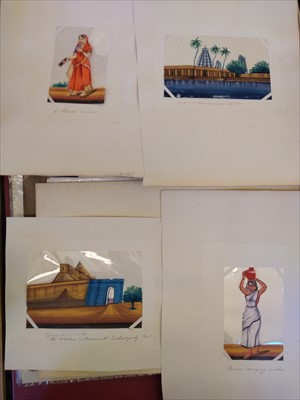 Lot 343 - A folio of watercolours, prints and mica paintings