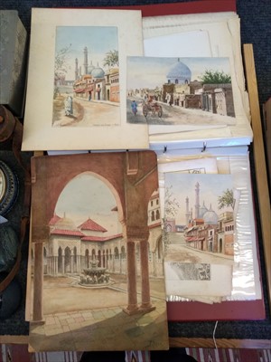 Lot 343 - A folio of watercolours, prints and mica paintings