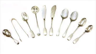 Lot 39 - Silver to include a pair of Victorian preserve spoons