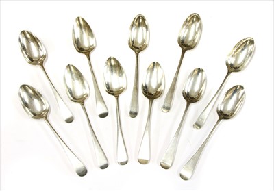 Lot 41 - A composed set of eight George III old English pattern silver table spoons