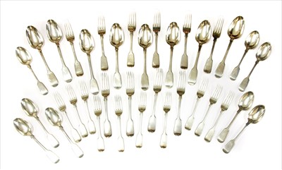 Lot 42 - A part canteen of fiddle pattern silver flatware by George Adams, London 1877