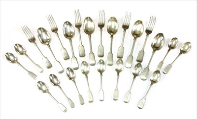 Lot 43 - A set of six George VI silver fiddle pattern dessert spoons London 1936