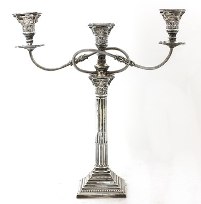Lot 58 - A George V silver three-light Corinthian column candelabrum