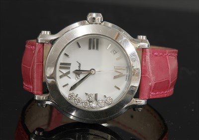 Lot 390 - A ladies' stainless steel Chopard 'Happy Sport' quartz strap watch