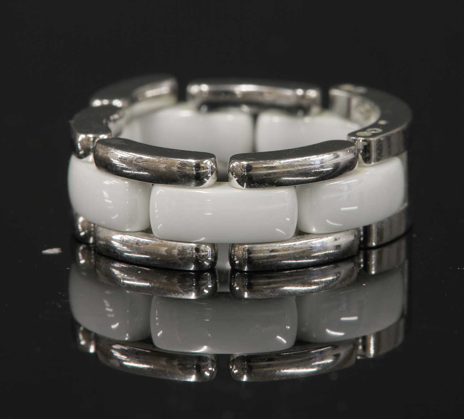 Chanel Ultra Diamond Black Ceramic 18k White Gold Band Ring Size 50