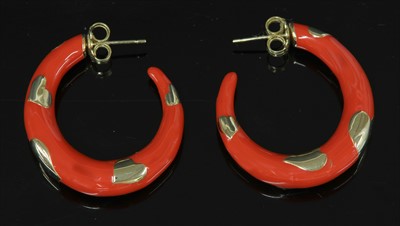 Lot 184 - A pair of gold and enamel hoop earrings by Alison Lou