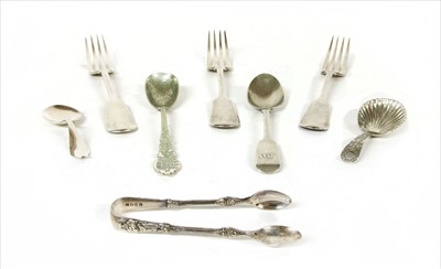 Lot 57 - Three Georgian table forks and silver plated cutlery