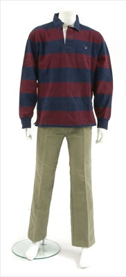 Lot 1176 - A Gant gentleman's red and blue stripe rugby shirt, one other and a pair of JCP trousers