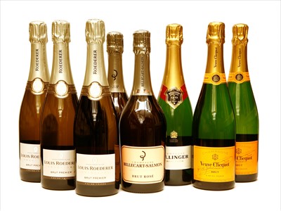Lot 35 - Assorted: Louis Roederer, Bollinger, Billicart-Salmon and Veuve Clicquot, eight bottles in total