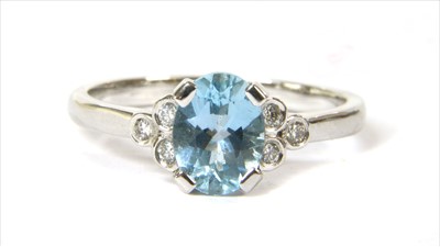 Lot 120 - An 18ct white gold aquamarine and diamond ring