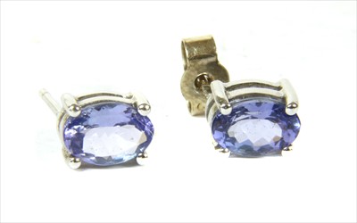 Lot 98 - A pair of 18ct white gold tanzanite stud earrings