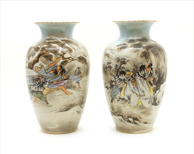 Lot 439 - A pair of Japanese Satsuma vases of baluster form