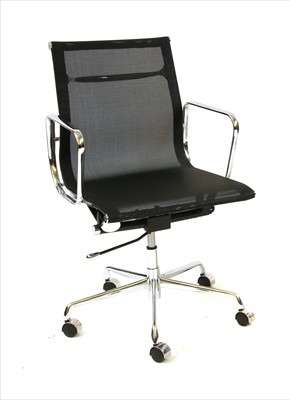 Lot 461 - An Eames black mesh and chrome office chair