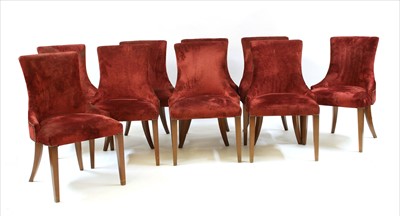 Lot 658 - A set of nine red velvet upholstered dining chairs