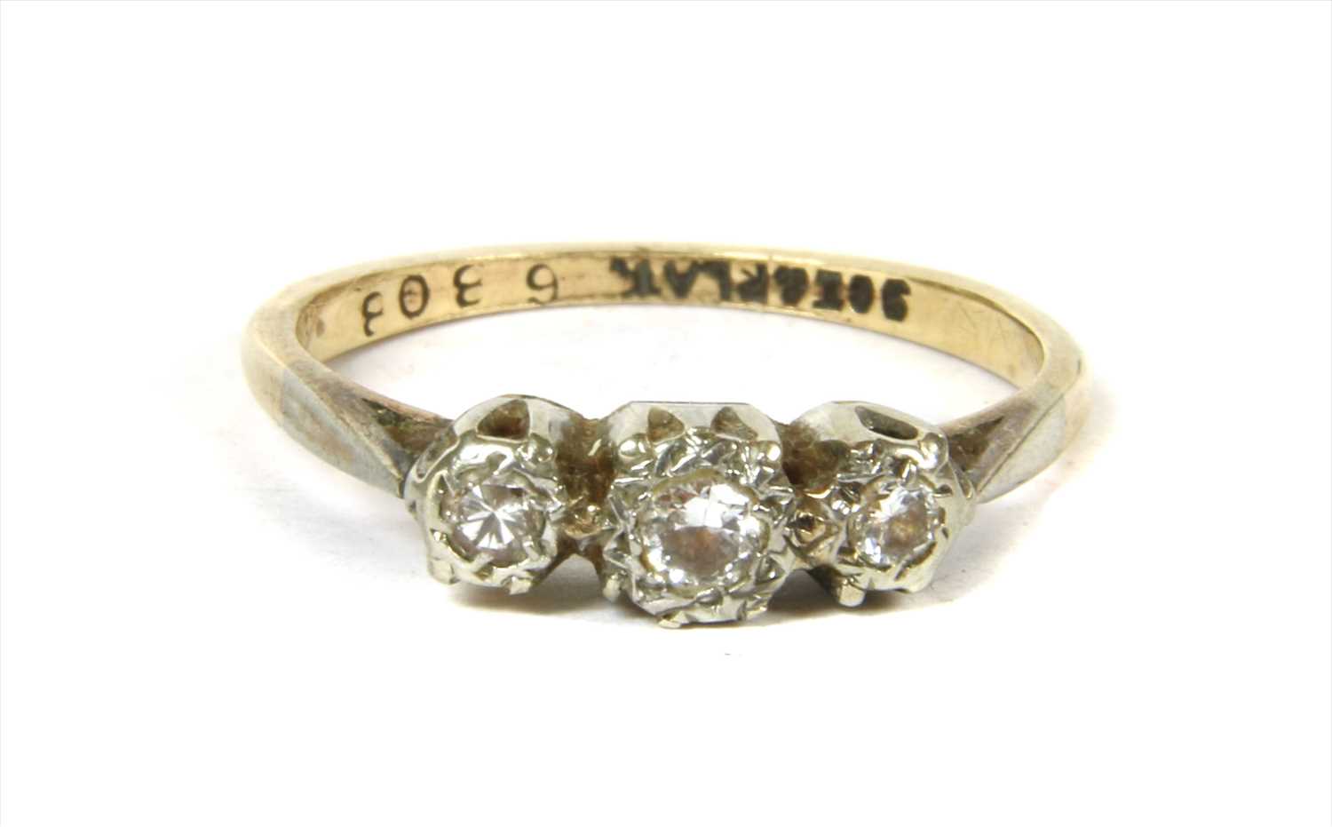 Lot 1 - A gold three stone diamond ring