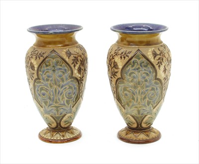 Lot 396 - A pair of Royal Doulton Lameth vases