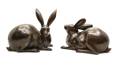 Lot 300 - A pair of contemporary bronze rabbits