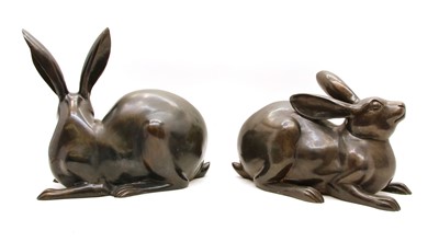Lot 300 - A pair of contemporary bronze rabbits