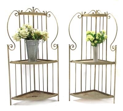 Lot 122 - A pair of painted ironwork orangery corner plant stands