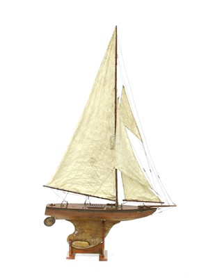 Lot 376 - A Large gaff rigged model sailing pond yacht