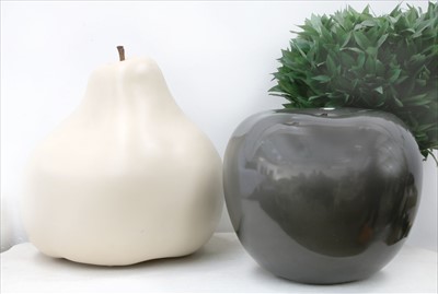 Lot 1234 - A giant ceramic pear and a dark silver ceramic glazed apple