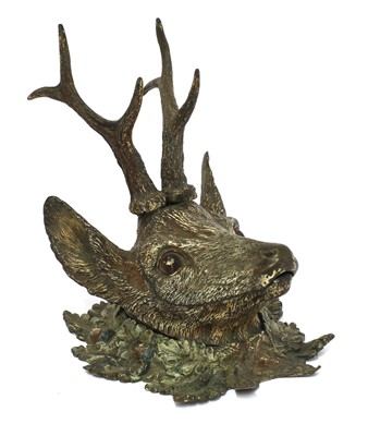 Lot 258 - A Viennese cold painted bronze stag's head inkwell