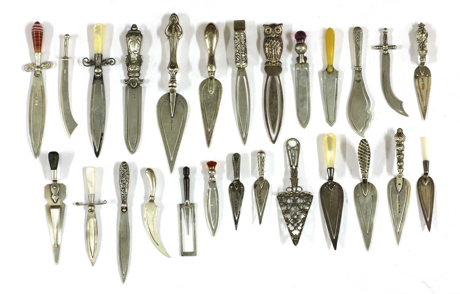 Lot 78 - Twenty-six silver trowel and knife bookmarks