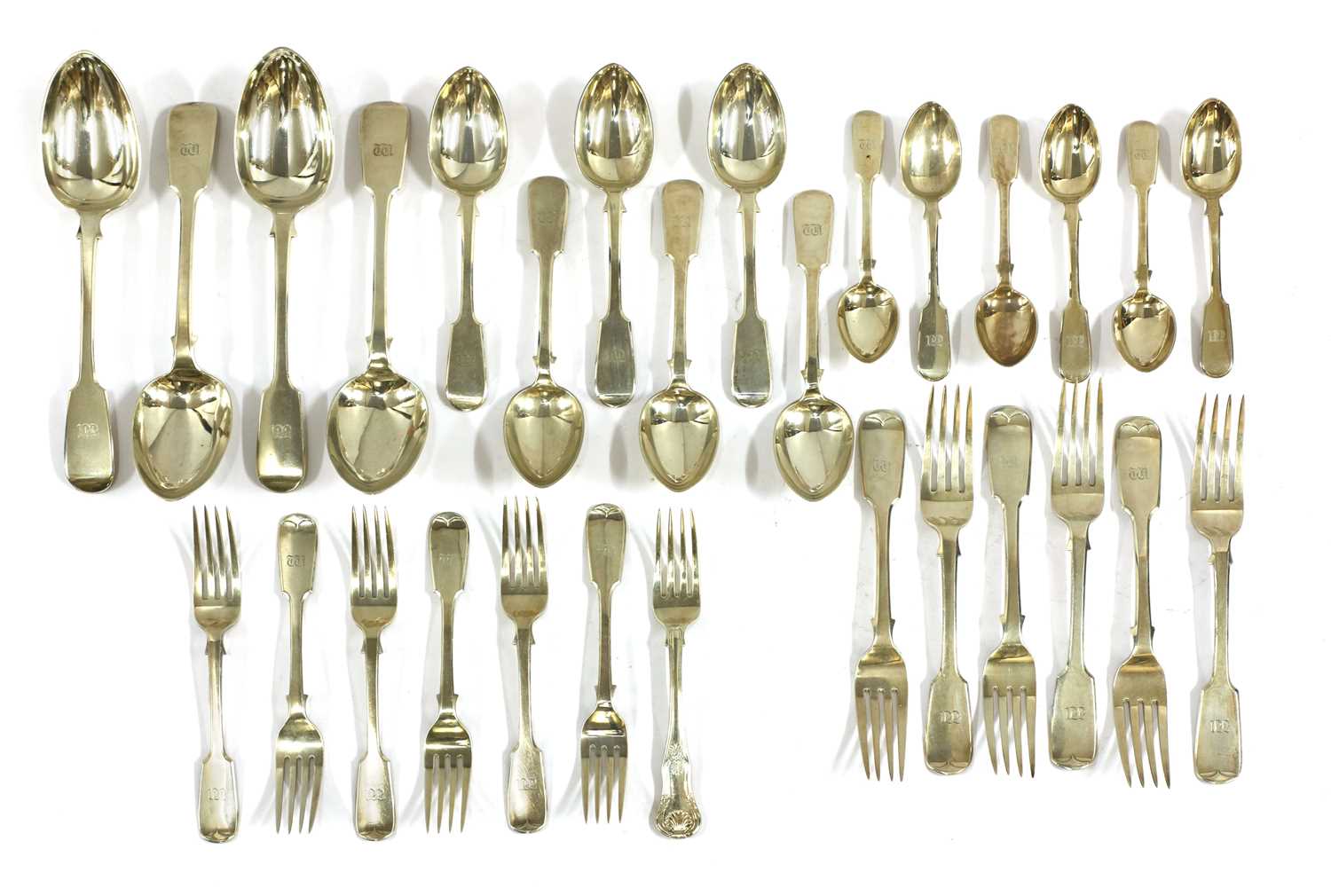 Lot 60 - A part set of silver fiddle pattern cutlery